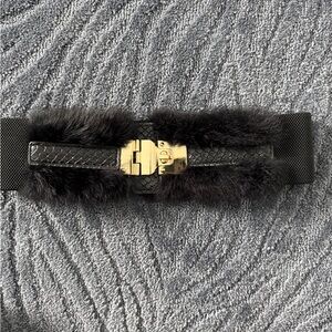 Black belt with fur and buckle